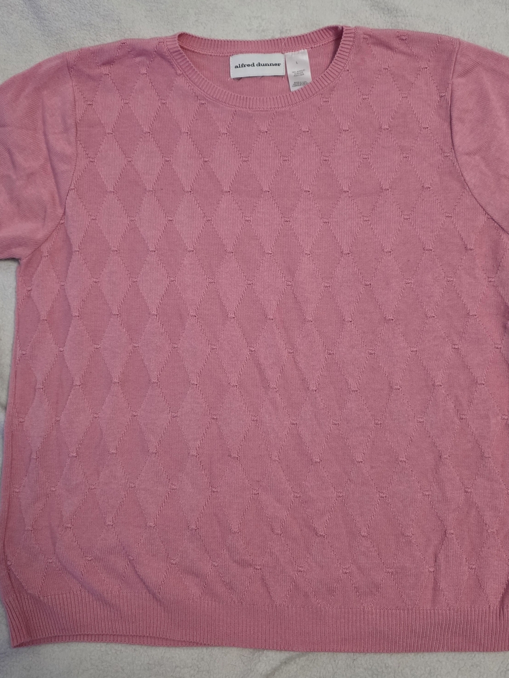 Alfred Dunner Rose Pink Diamond-Pattern Crewneck Sweater